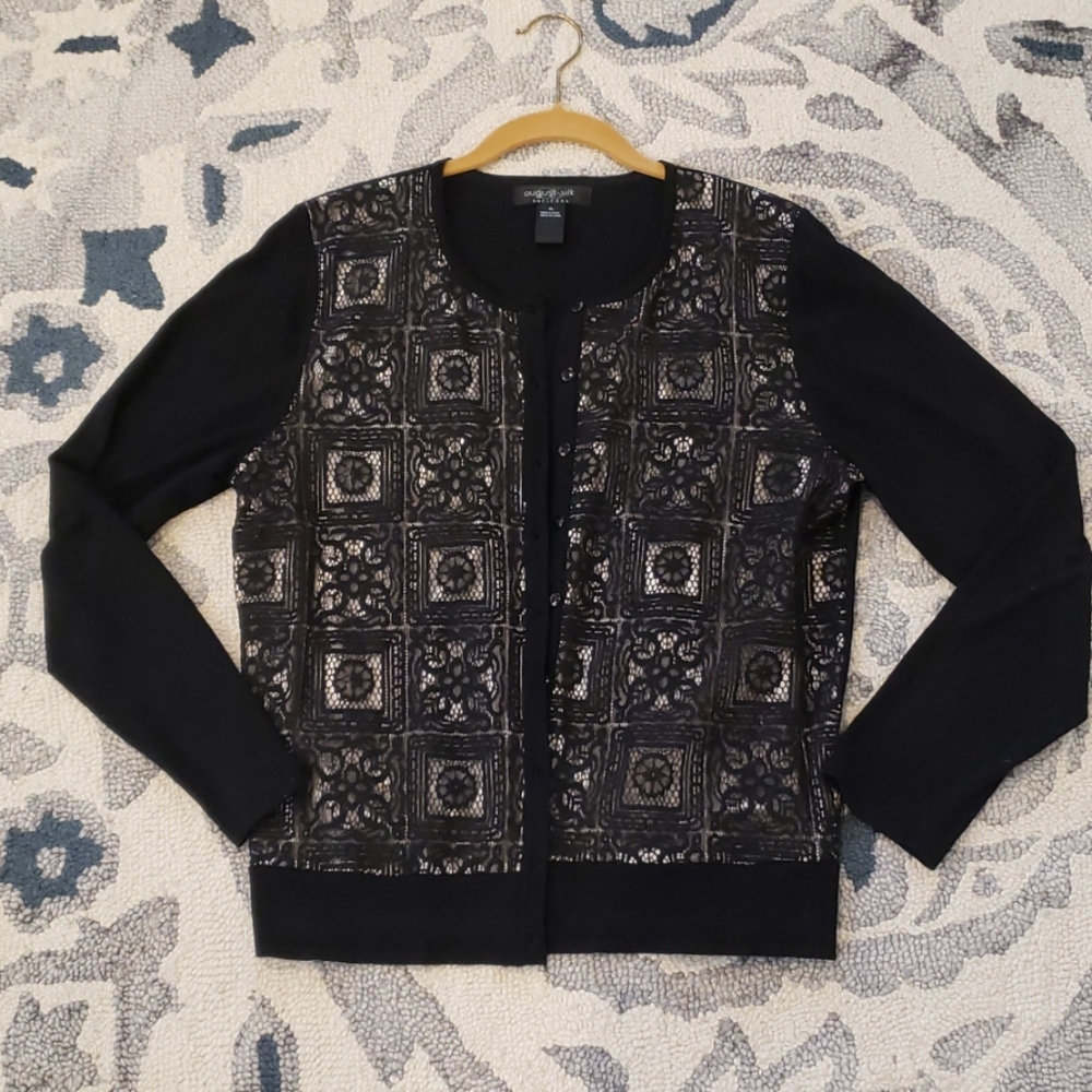 Lace overlay black cardigan